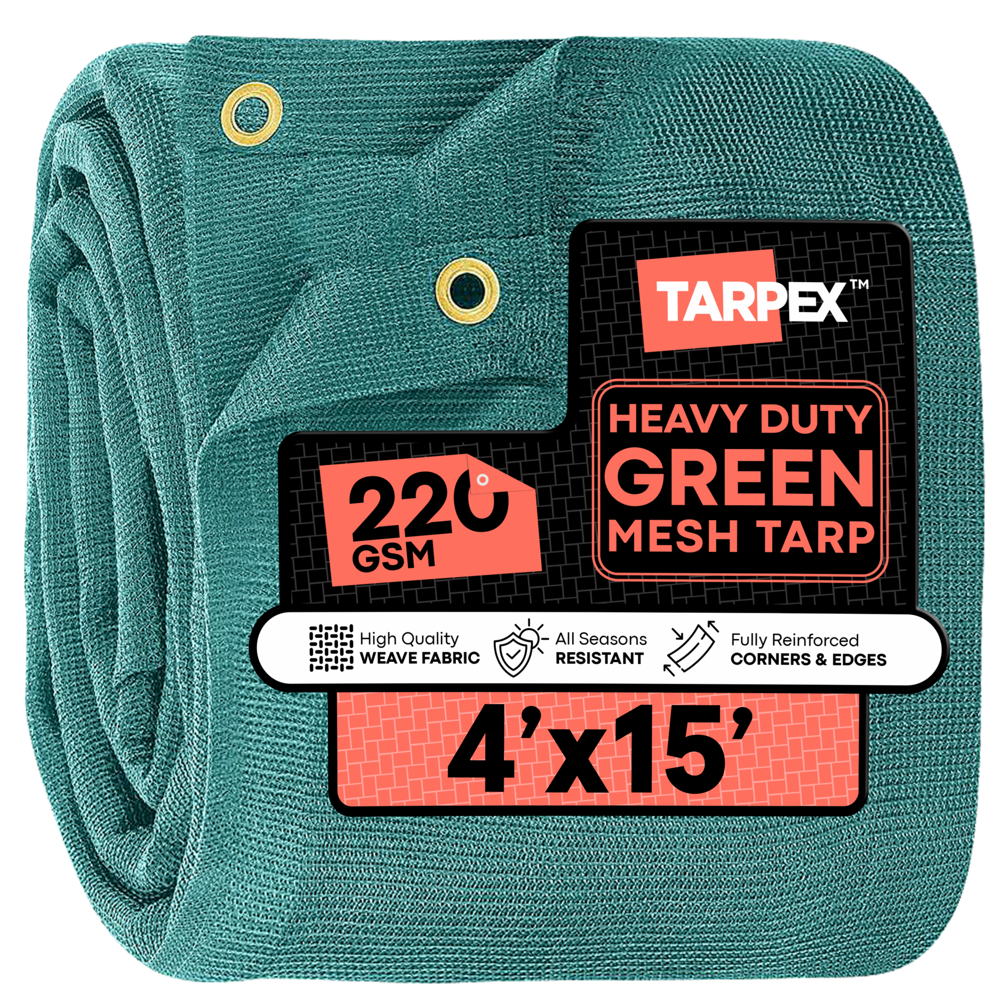 Tarpex 4' x 15' Green Heavy-Duty Weather Resistant 6.5 oz. 70% Shade Polyethylene Mesh Truck Tarp